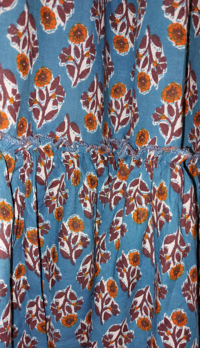 Robe manches-longues en coton indien - Motif floral - Éthique et Naturel – Style Bohème Chic - Col V ou rond