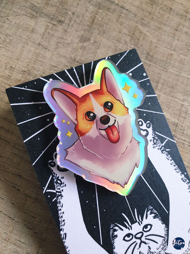 Pin's holographique corgi