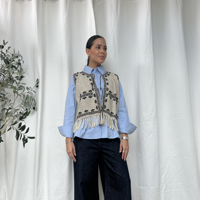 Chaleco lana gris con negro 