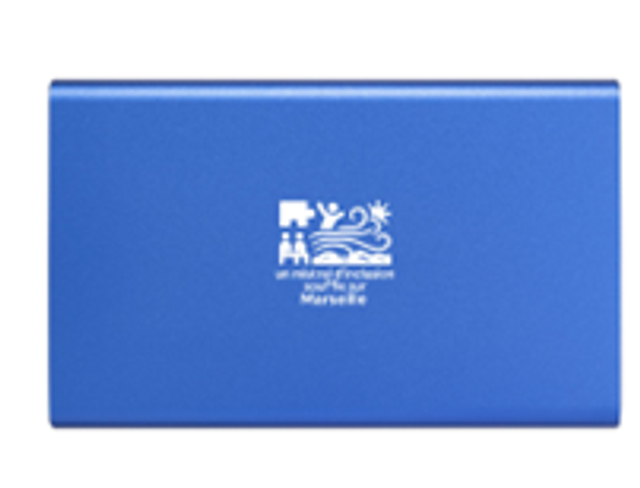 Batterie externe bleue 4000 mAh avec logo inclusif blanc