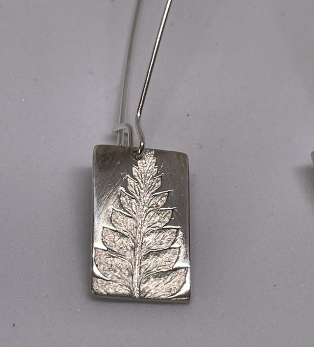 Fern Leaf impression long drop earrings