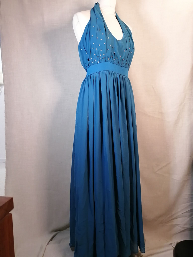 Robe de soirée réveillon cocktails gala bleue canard 