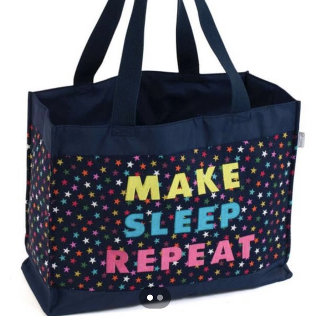 Craft Bag: Shoulder Tote (L): with Embroidered Slogan: Navy Stars