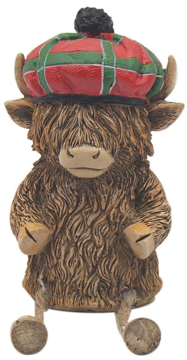 Highland cow with tartan hat ornament