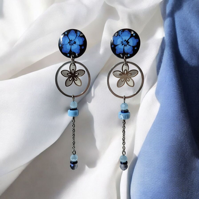 Boucles d'oreilles Flora bleu