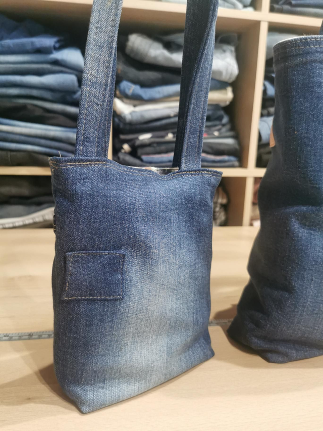 Mini sac #115 - Mariage d'un jean surcyclé et de motifs pastels