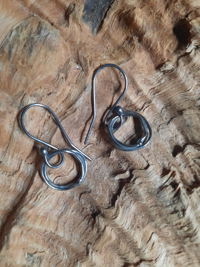 Patinated Argentium Silver mini hoop earrings