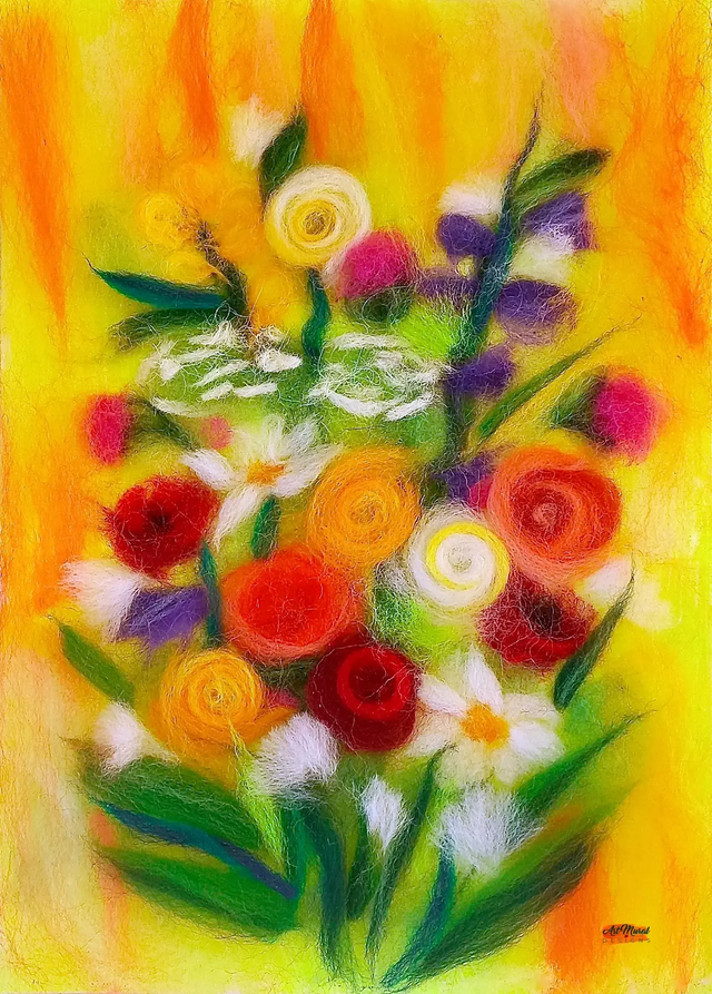 Tableau Fleurs Sauvages 🌼 | Art Textile Main & Décoration Murale Éclatante 🎨✨