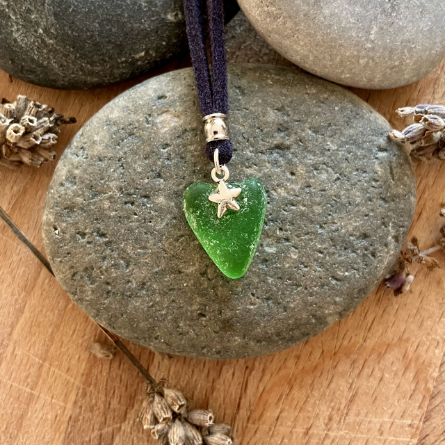 Cornish Sea Glass &amp; Silver Star Pendant