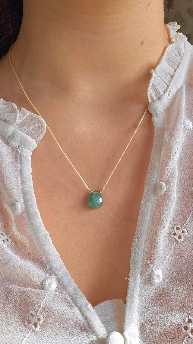 Collier réglable Aventurine &amp; perles en argent