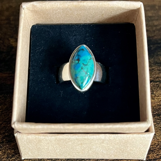 Bague en argent et Chrysocolle Azurite - Taille 54-55
