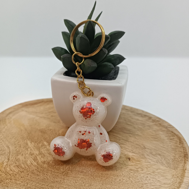 Porte Clé Ours - Blanc et Rouge