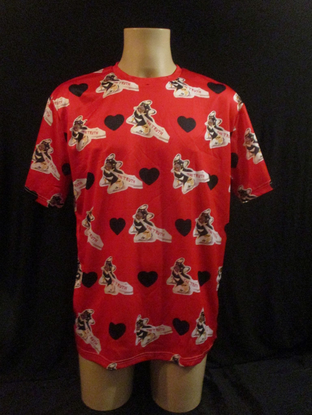James 'The Truth' Connelly Dog DOUBLE SIDED Picture T-Shirt ADULT 100% Polyester Crew Neck RED &amp; BLACK HEART (X-Large) Top