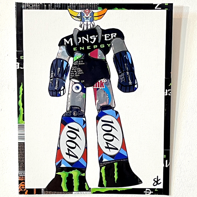 Tableau Goldorak réalisé avec des canettes recyclées 