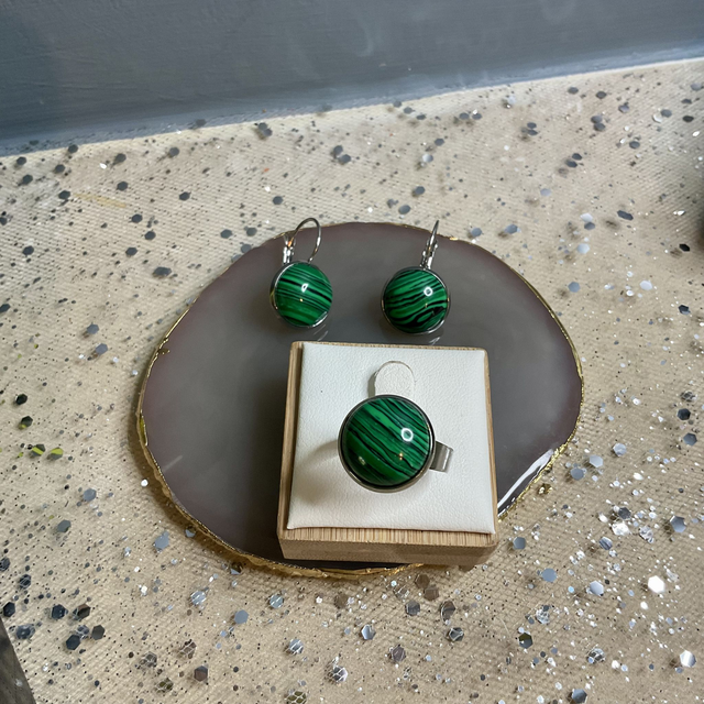 French style cabochon earrings and ring set.