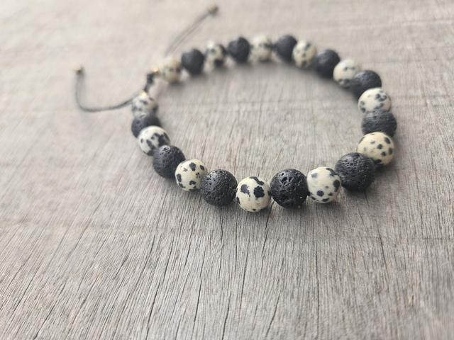 Bracelet homme jaspe dalmatien et pierre de lave