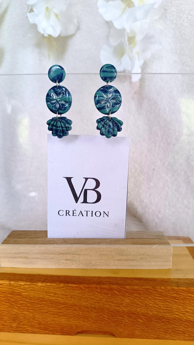 Triples coquillages marbrés bleu