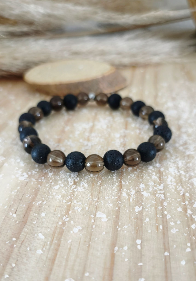 Bracelet "Renouveau" Quartz fumé et Pierre de lave