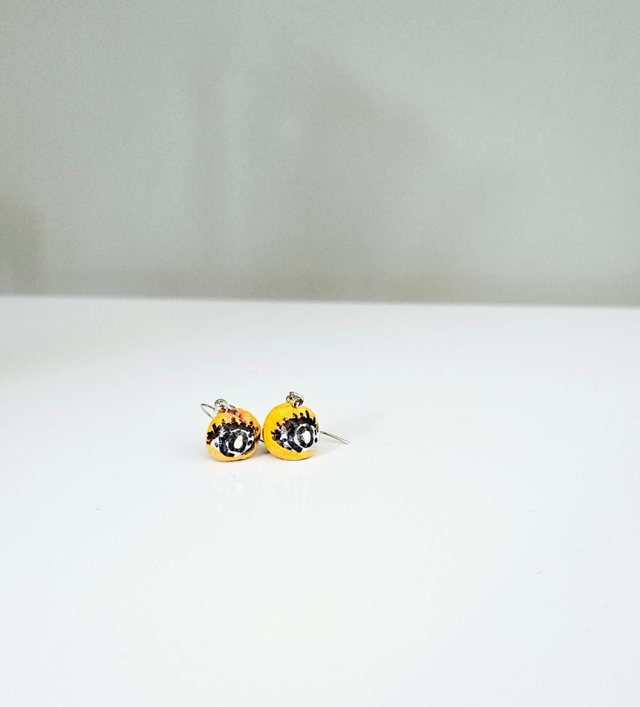 Big Yellow Eyes Pair Earring Dangle Drop ECO Handmade Unique Lightweight