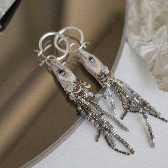 VENDACE | Antic - muikku - mini fish hand embroidered hoop earrings