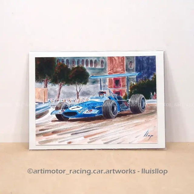 Artimotor prints - lito 13x18 / lito paspartú A4 1969 Matra F1 Jackie Stewart (GP España Montjuic)