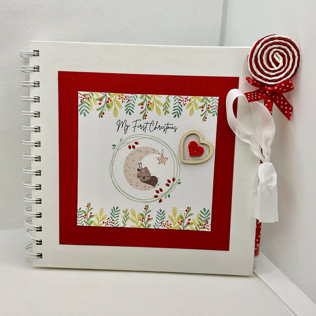 Personalised First Christmas frame and album set. Baby bear design.