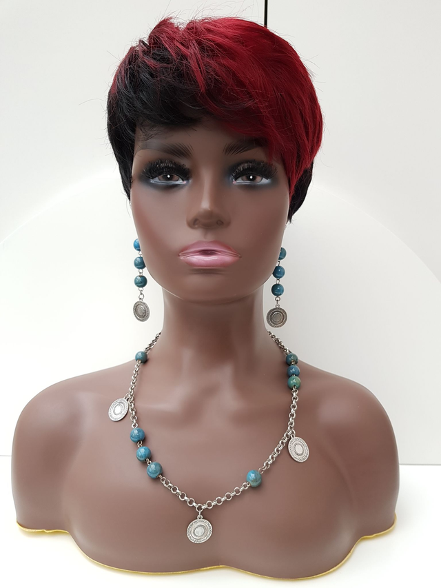 Parure De Bijoux Trois Pieces Argentée Perles Naturelles Turquoises