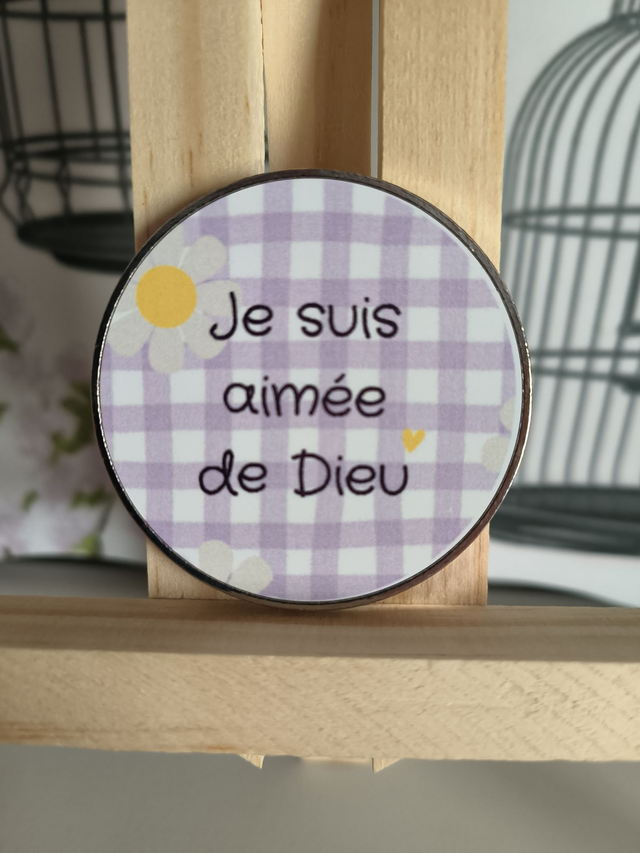Magnet "Je suis aimée de Dieu" (fleurs)