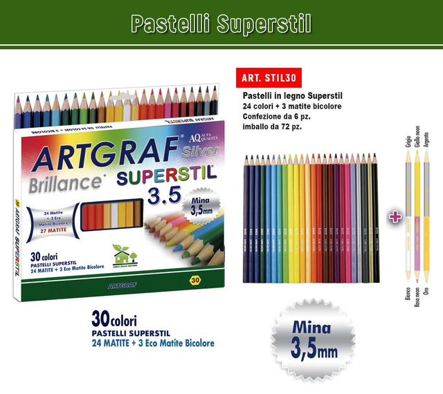 PASTELLI ARTGRAF SUPERSTIL 24 + 3 ECO MATITE BICOLOR  