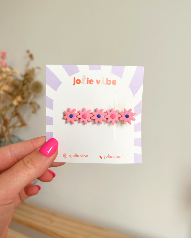 Barrette fleurs - Rose et bleu