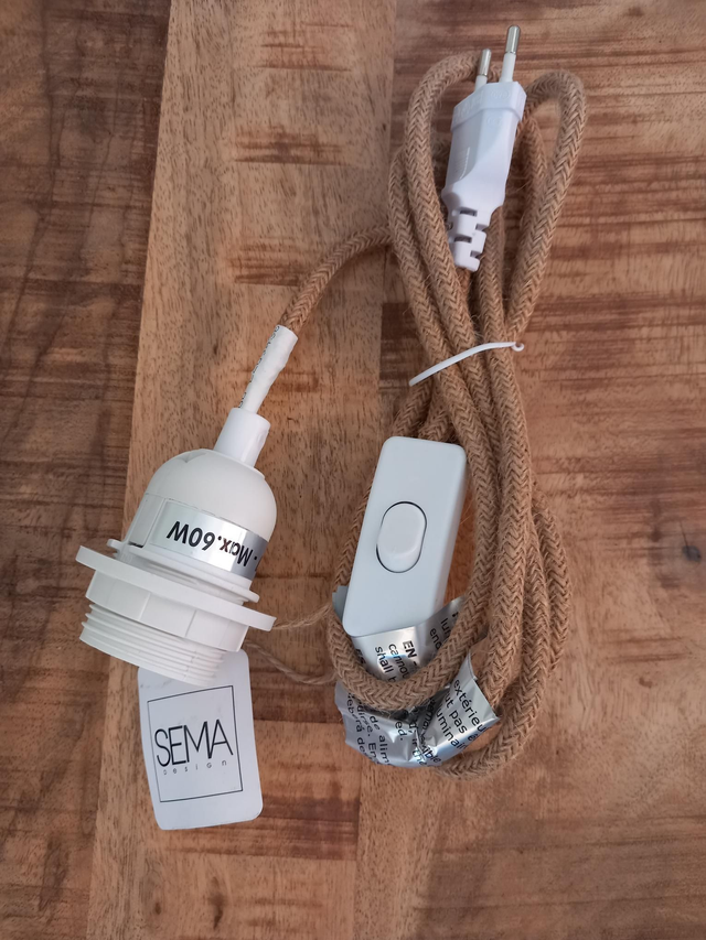 Cordon électrique en tissu naturel avec douille blanche
