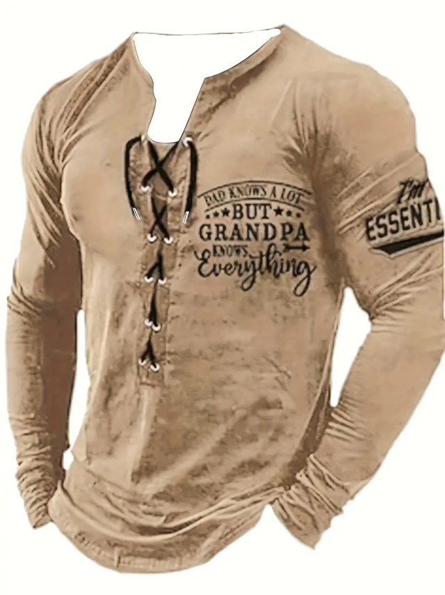 Men Long Sleeve Chic Alphabet Print Henley Shirt