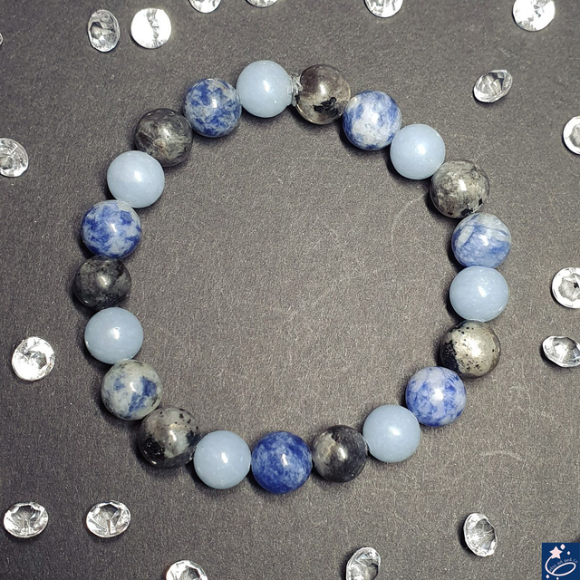 Bracelet élastique en angélite, labradorite noir et sodalite