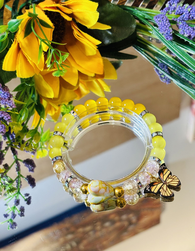 SunJoy Armbandenset – Geel met Vlinder en Hartdetails