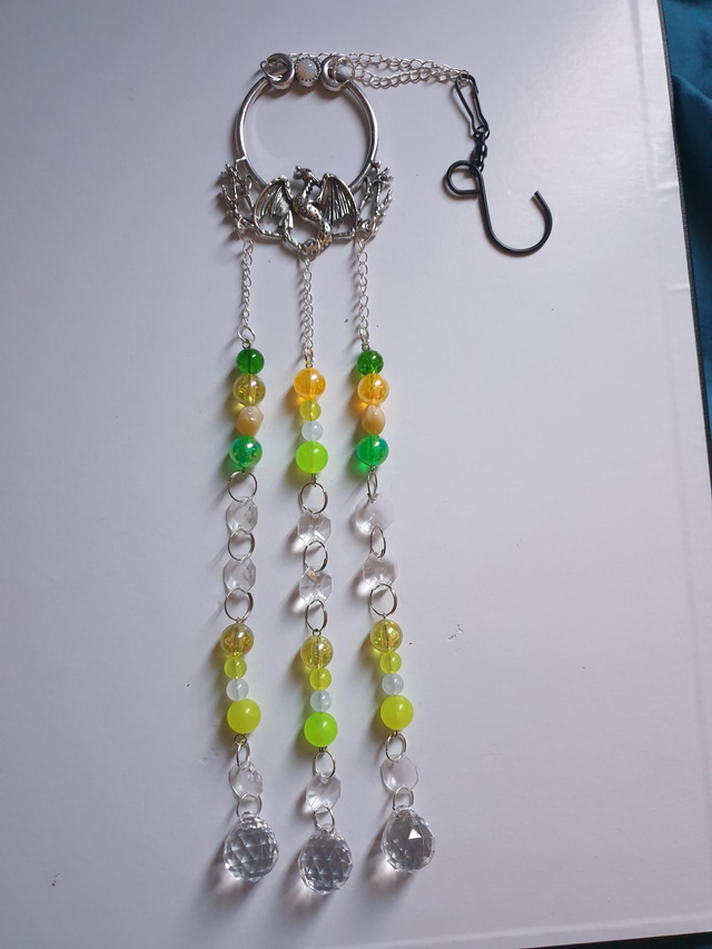 Suncatcher  - Dragon 3 Strand Yellow Green Beads