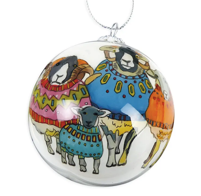 Glass Bauble Sheep in Sweaters