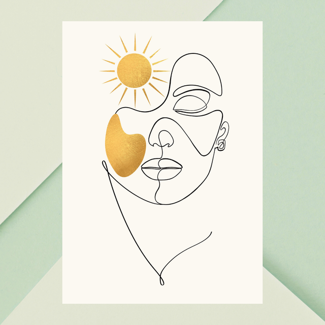 Déesse du Soleil Doré : Impression d'Art en Ligne Féminin Éthéré / Golden Sun Goddess: Ethereal Female Line Art Print