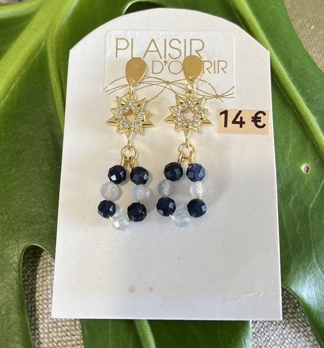 Boucle d’oreilles Saphir et Pierre de Lune blanche 