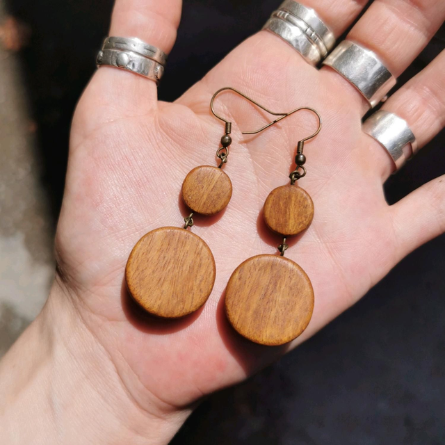 Boucles d'Oreilles en Bois d'Ipé et Laiton vieilli 