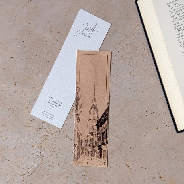 Marque-page - Café - Dinan, Rue de l'Horloge, Sépia