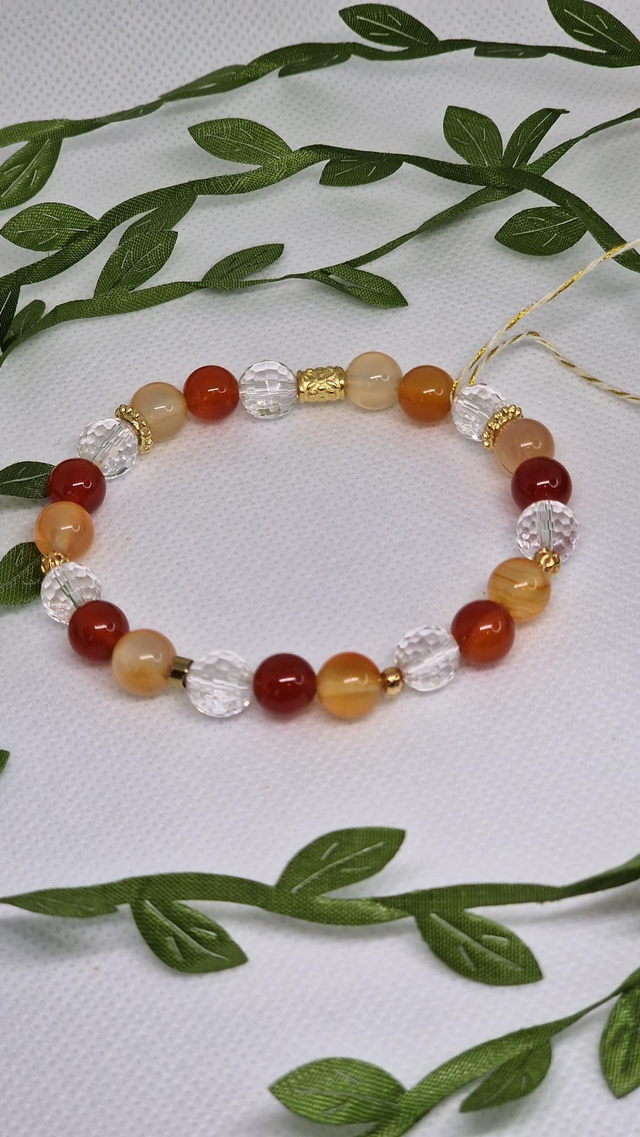 Bracelet Cornaline et Cristal de roche à facettes en 0,8 cm 