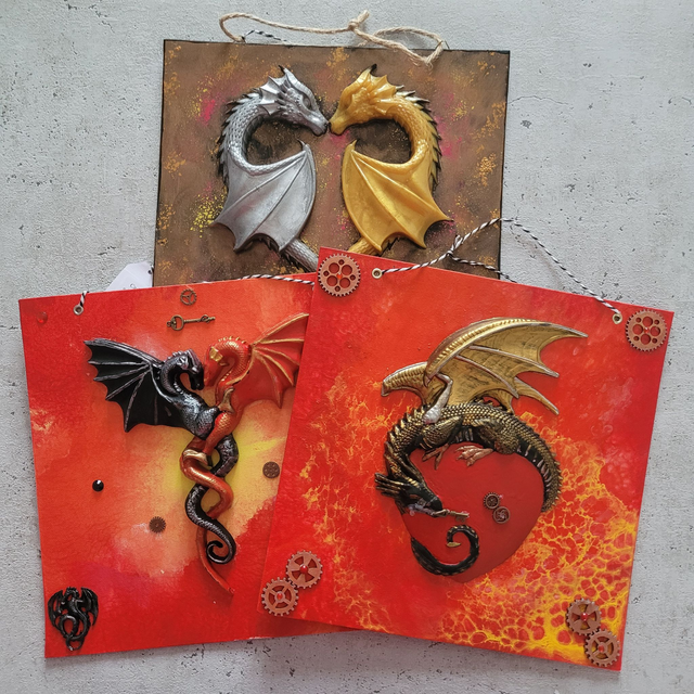 Cadres "Dragons" 25x25 cm – Décoration Fantastique _ 3 modèles 