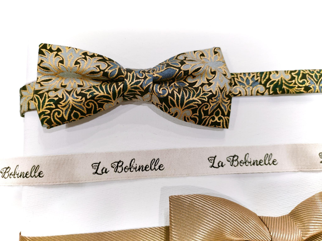 Noeud papillon Java or et bleu gris 