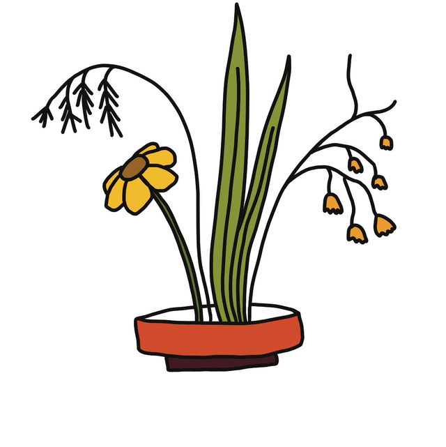 Print- Retro Ikebana Flower Arrangement