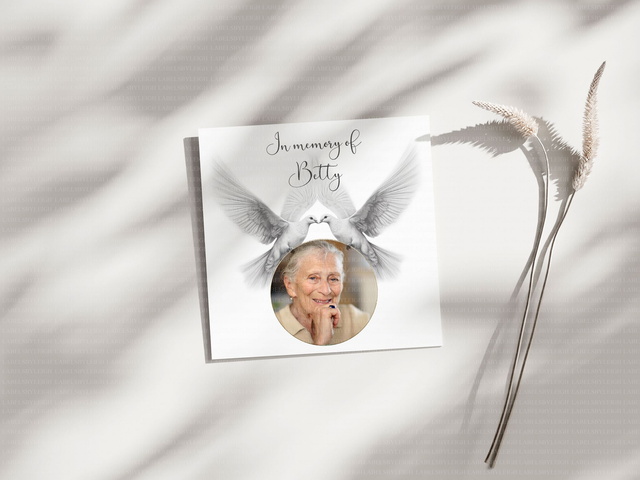 Personalise Doves holding a photo Memorial Card