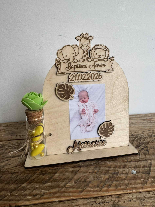 Grand Support &amp; Fiole à dragées avec photo thème Jungle