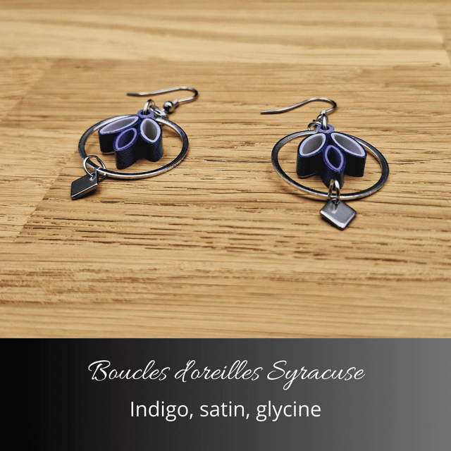 Boucles d'oreilles Syracuse - Indigo, satin, glycine
