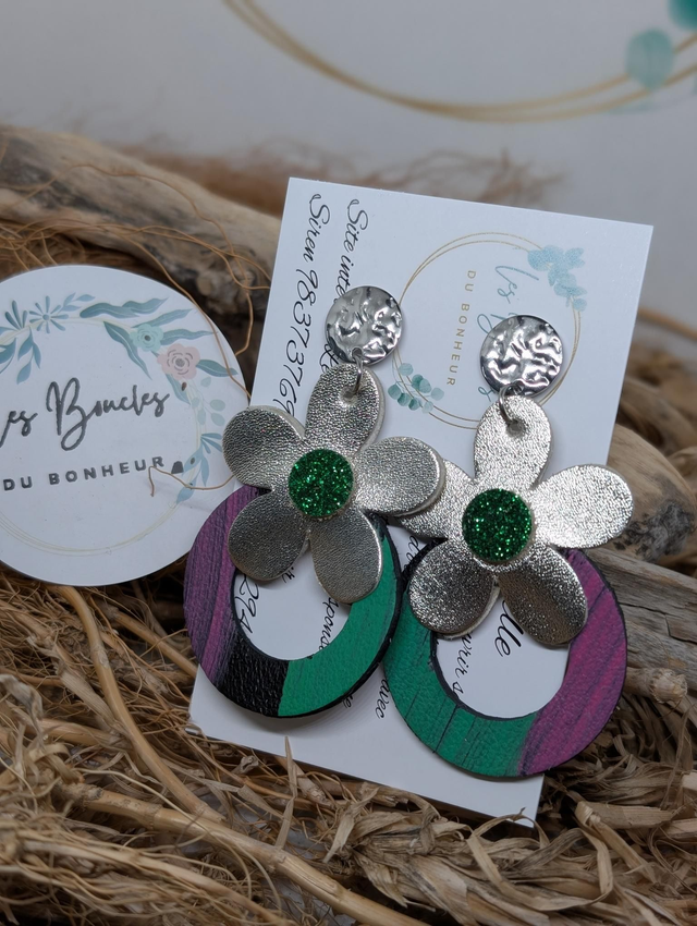 Boucles d'oreilles baby Marguerite argenté vert rose bm1152