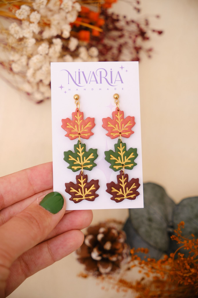 Pendientes trío hojas | Colección Otoño