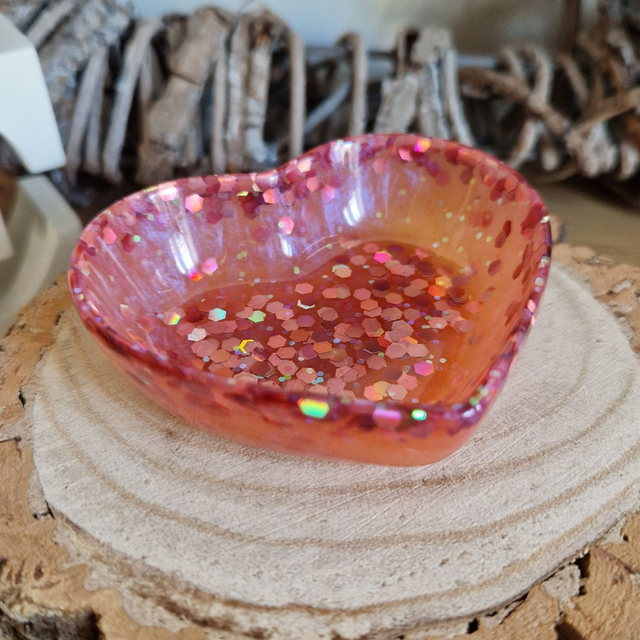 Heart Trinket Tray - Sparkly Peach